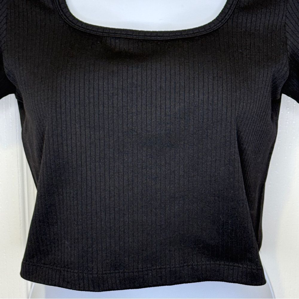 NWT PINK Victoria’s Secret Cropped Ribbed Short Sleeve Shirt Black Size Large - Picture 5 of 12